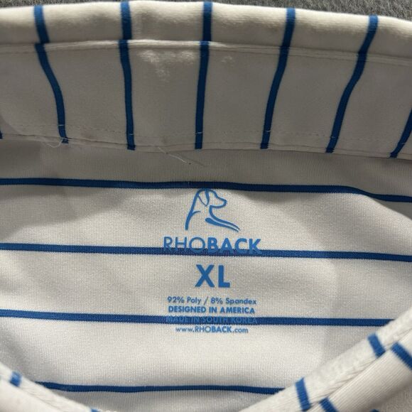 Rhoback Shirt Mens XL White Blue Striped Golf Polo Performance Stretch Preppy - Picture 9 of 11